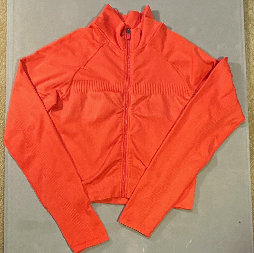 Fabletics Womens Orange Solid Full Zip cropped Track Jacket Long Sleeve Size S